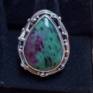 Statement Ring Ruby Zoite Green & purple Stone Ring in Sterling Silver Setting